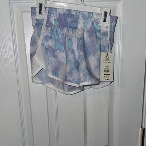 Athletic Works Girls Tie-Dye Athletic Shorts in Lavender, Teal and White